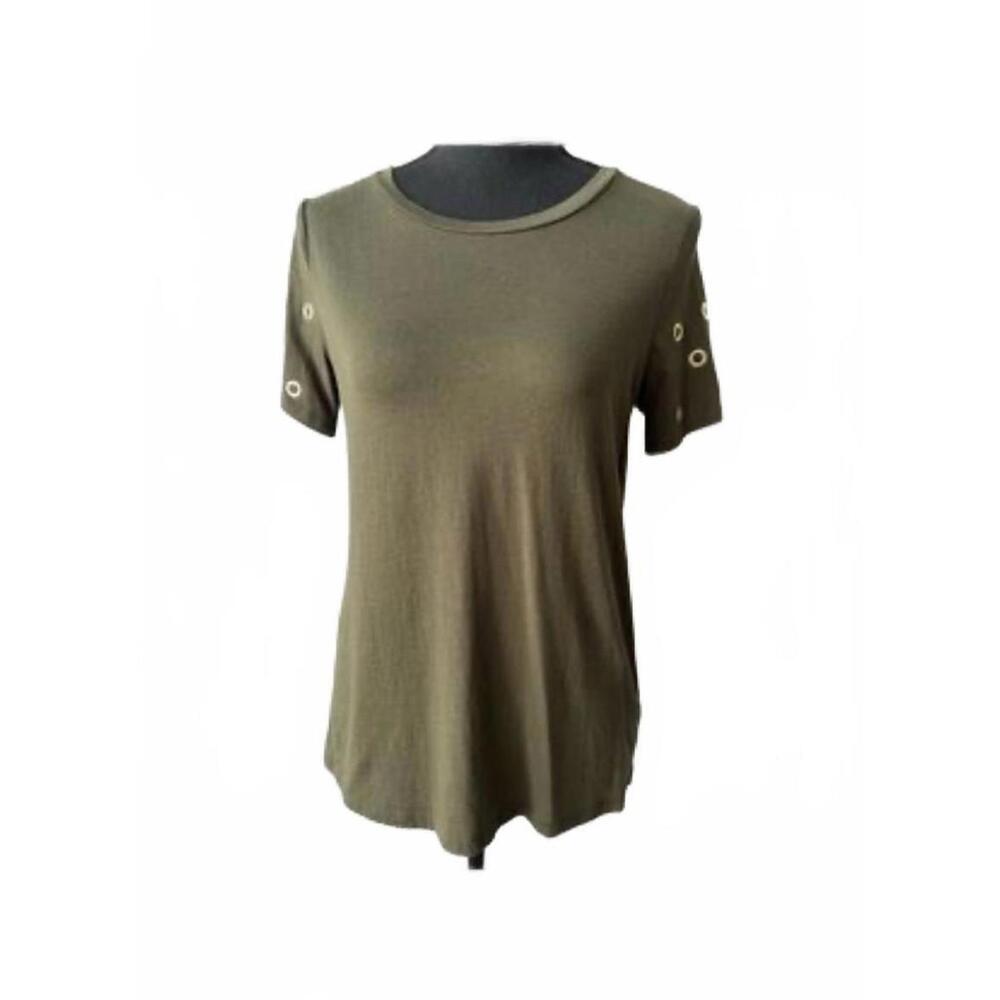 Michael Kors Women's Olive Green Tee with Eyelet Details